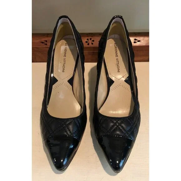 Women's Adrienne Vittadini Shoes Jantine Black Quilted Leather Heels Size 6M - Picture 3 of 12